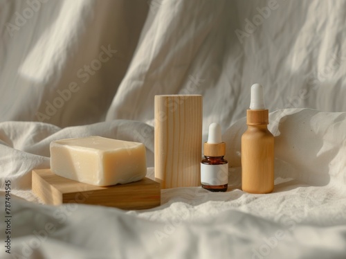 Essential Oil Bottle Next to Soap Block