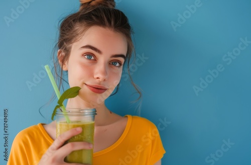 Woman Holding a Glass of Green Smoothie