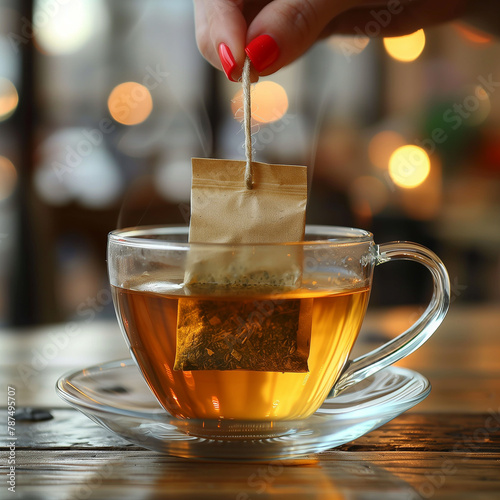 Image of Transparent Cup with Tea and Mint: Moment of Relaxation and Well-BeingArte com IA