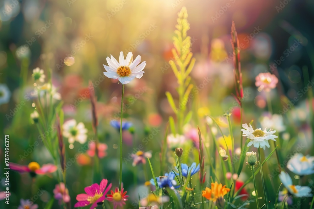 Field of Wildflowers With Sun Shining