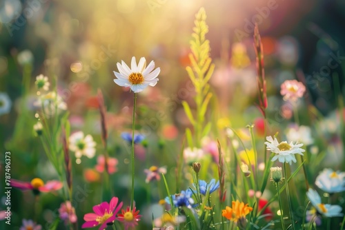 Field of Wildflowers With Sun Shining © olegganko
