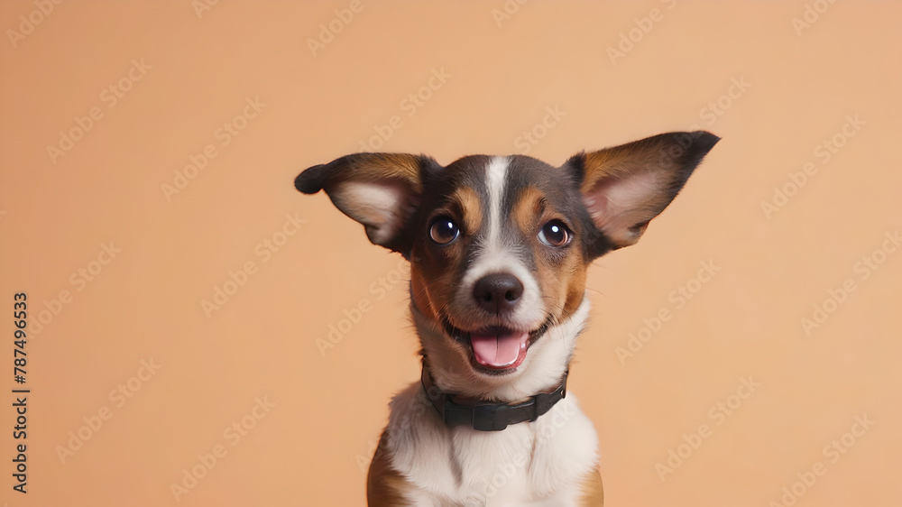 Cute dog on pale orange background. Space for text Cute dog on pale orange background. Space for text