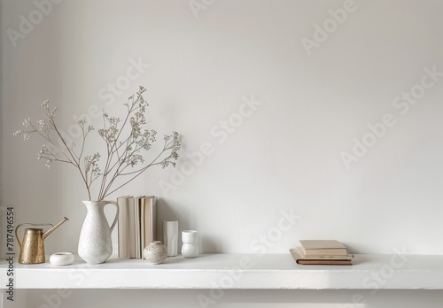Shelf With Vase, Plant, and Book