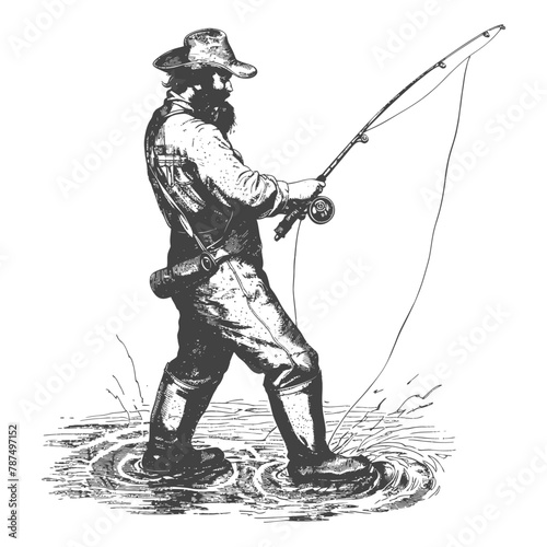 fisherman in action images using Old engraving style