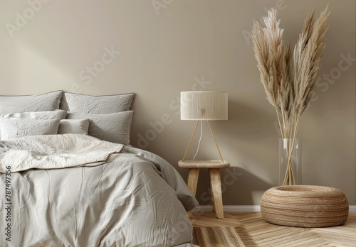 Bedroom With Bed and Lamp