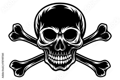 Silhouette of skull and bones on white background