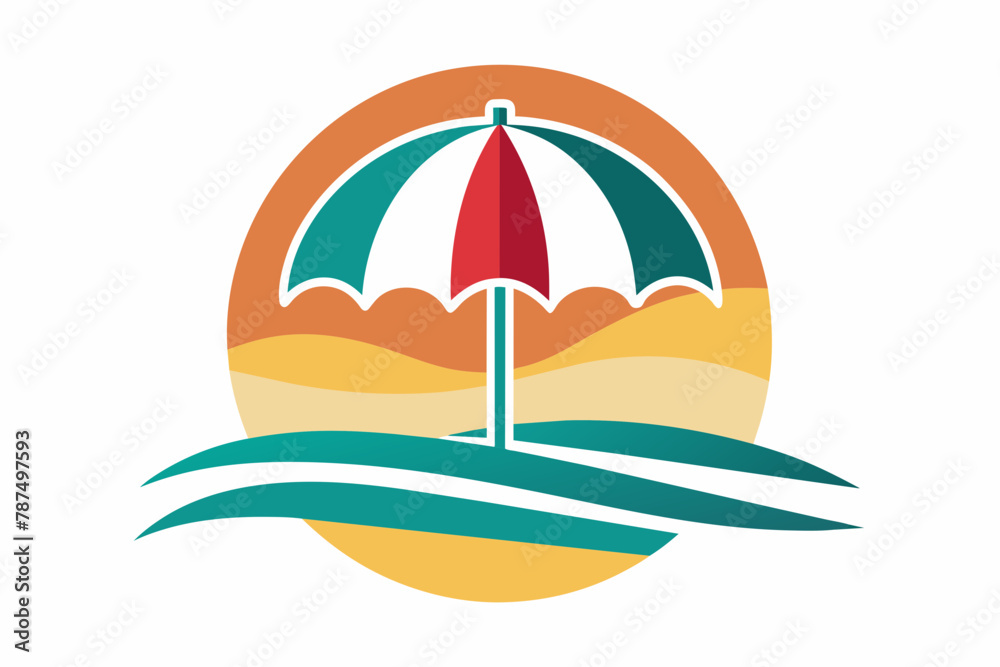 Beach icon with umbrella  vintage, white background