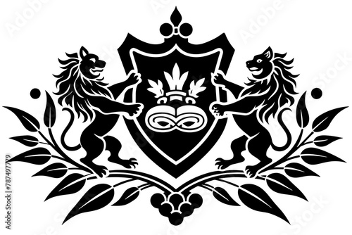 create a logo for a massage parlor with a graphic sign of a floral ornament where plants are intertwined in different images, in a minimalistic style and two heraldry lions with a gear in the middle