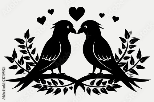 Black and white Love birds silhouette vector illustration