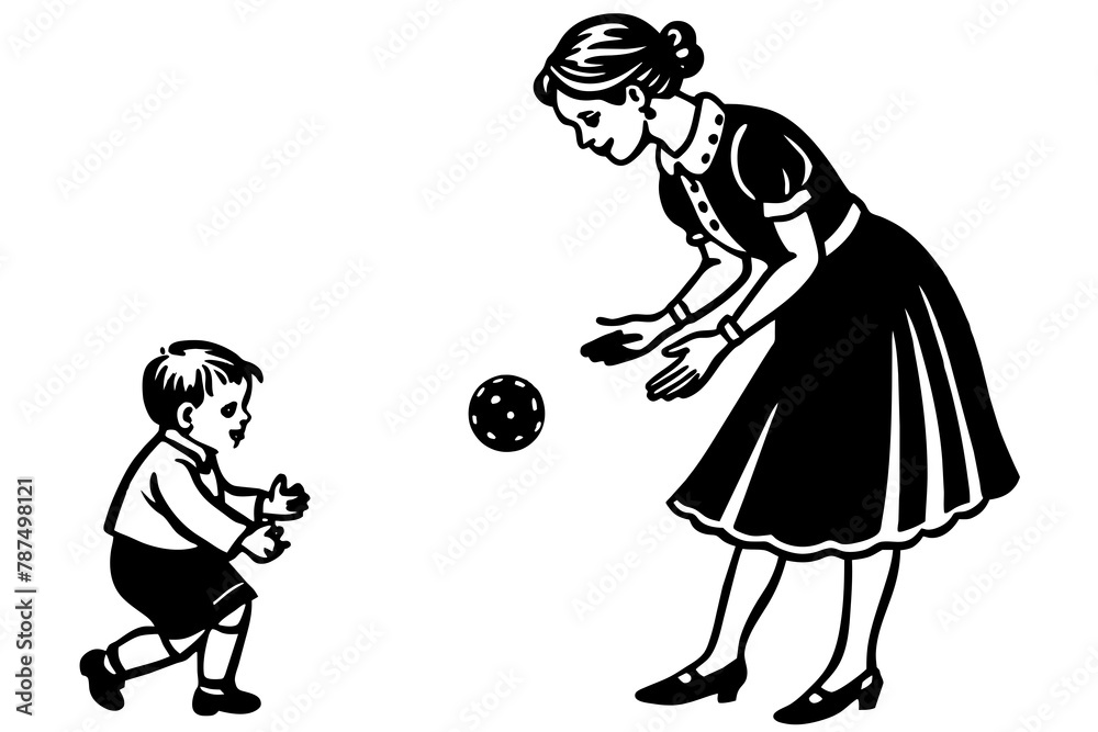Mom, drop ball vector silhouette on white background Mom, drop ball vector silhouette on white background