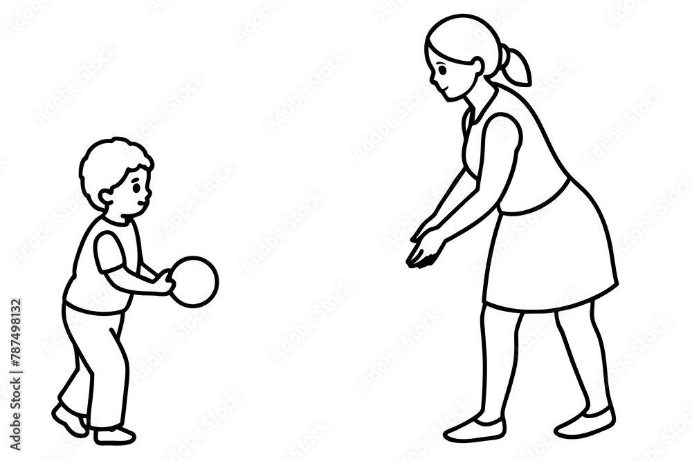 Mom, drop ball line art vector silhouette on white background Mom, drop ball line art vector silhouette on white background