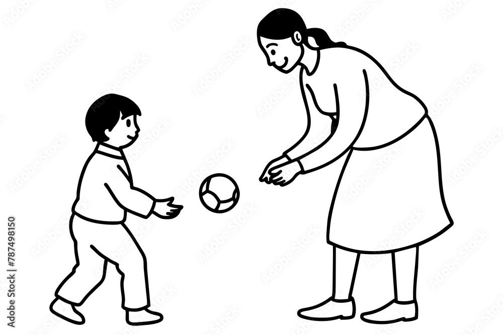 Mom, drop ball line art vector silhouette on white background
