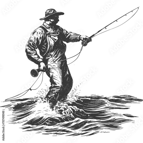 fisherman in action images using Old engraving style