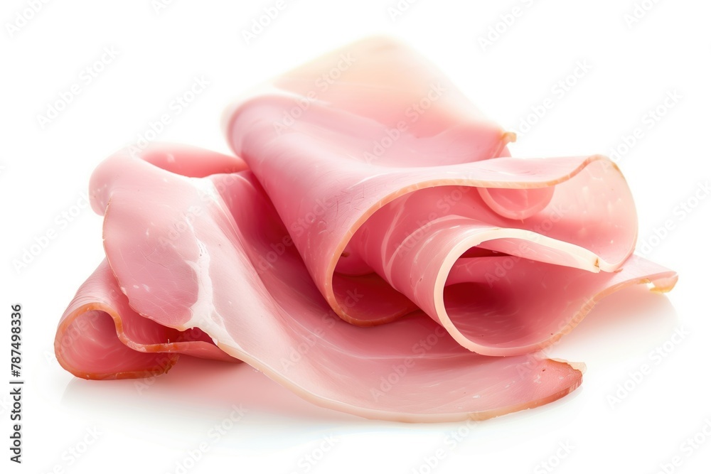 Delicious ham slices isolated on white background Delicious ham slices isolated on white background