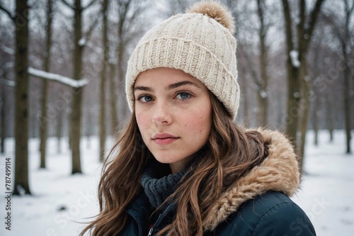 Portrait of girl in winter hat outside