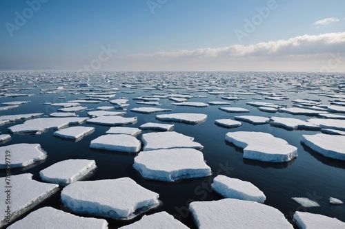 Ice floes covered with snow on sea