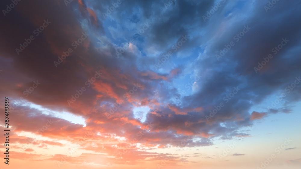 a sky with clouds and the sun setting, 3d render