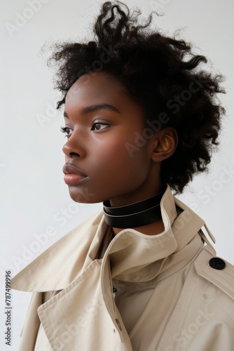 Woman Wearing Trench Coat and Choker