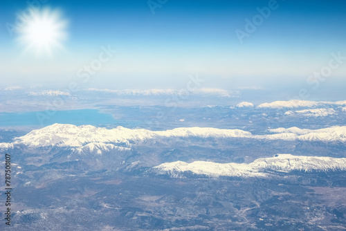 Beautiful earth and sea from a window airplane background