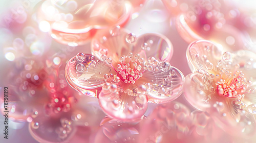 Ethereal Macro Flower with Water Droplets in Soft Pink Hues photo