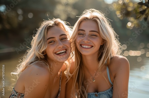 Two Beautiful Young Women Sitting Together