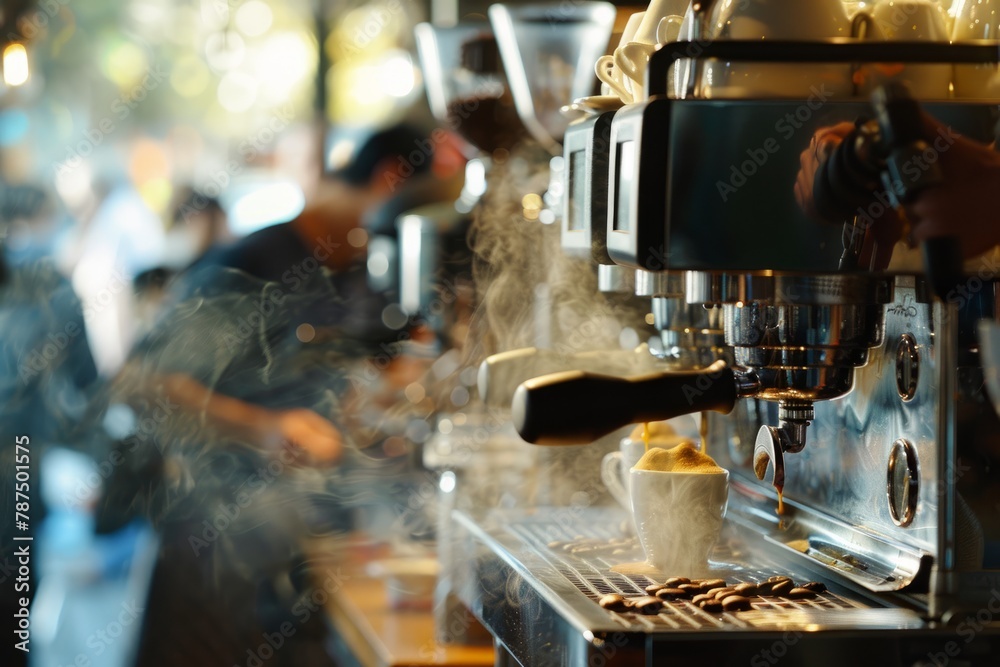 Close-up of Espresso Machine in a Vibrant Cafe
