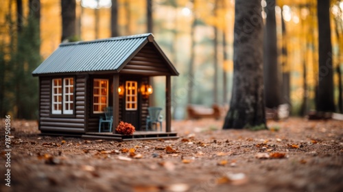 A miniature house sitting in the middle of a forest, AI