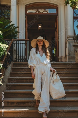 Woman Standing on Steps of Building
