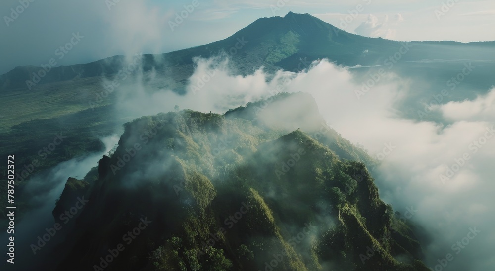 Aerial View of Cloud-Covered Mountain Range