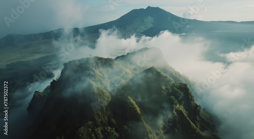 Aerial View of Cloud-Covered Mountain Range