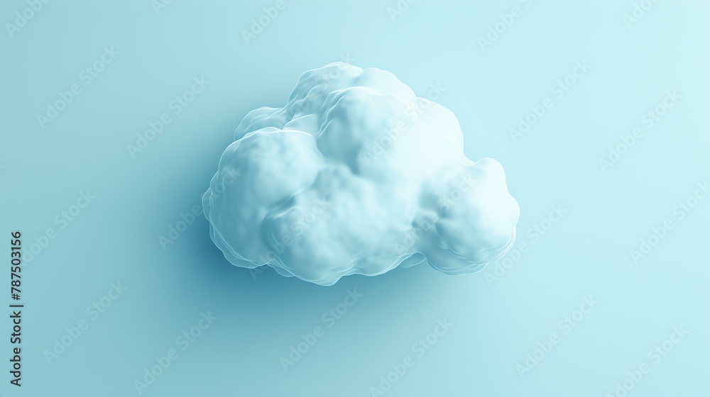 3D rendering of a fluffy white cloud on a blue background. The cloud is soft and puffy, with a hint of a smile on its face.