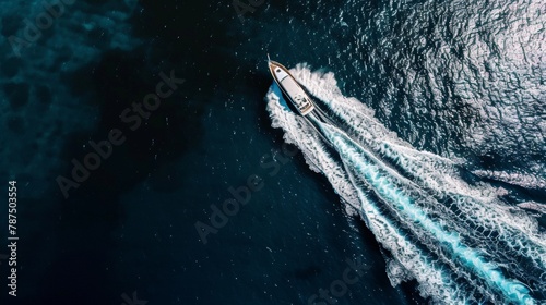 Sea Boat sealing in ocean view from above