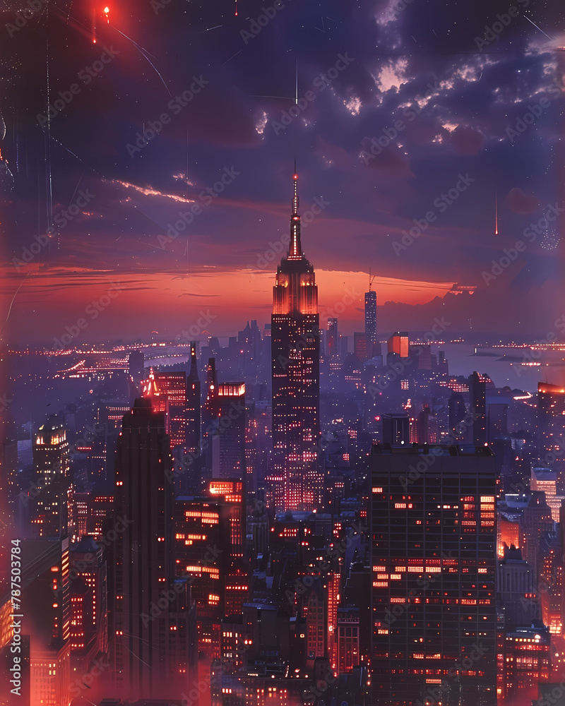 Vibrant Urban Art: New York City Skyline Painting at Night