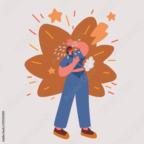 Cartoon vector illustration of Menopausal Mature Woman Having Hot Flush
