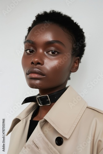 Woman Wearing Trench Coat and Choker