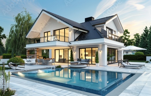 Large White House With Front Pool