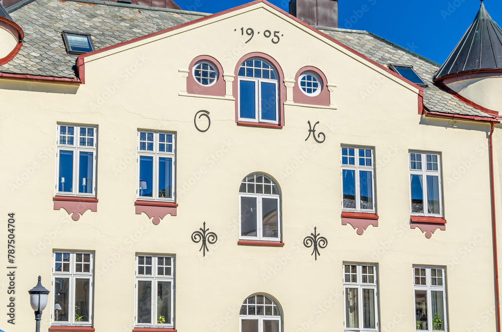 Naklejka premium View of buildings in Alesund, Norway, city known for Art Nouveau architecture