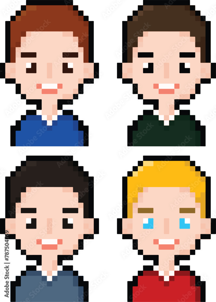 Fototapeta premium Pixel art game men character on white