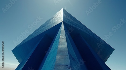 A picture of a blue building with the sun in front, AI