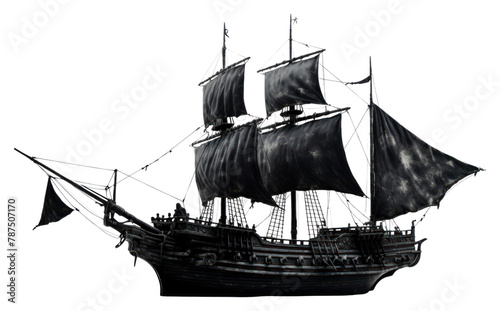 PNG A magical black pirate ship watercraft sailboat vehicle. photo