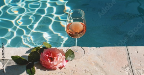 Person Holding Glass of Wine by Pool