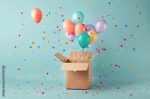 Cardboard Box With Balloons Floating Out