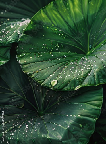 Close Up of a Green Leaf With Water Droplets