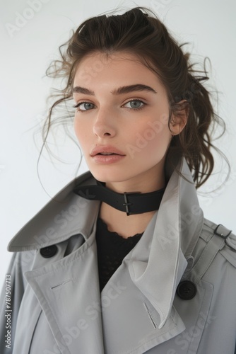 Woman in Gray Shirt and Black Choker