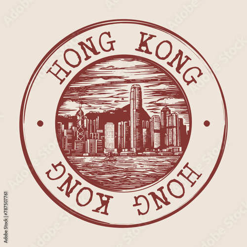 Hong Kong Stamp City Postmark. Silhouette Postal Passport. Round Vector Icon. Vintage Postage Design.