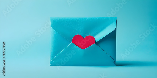 Heart on a blue envelope, blue background.