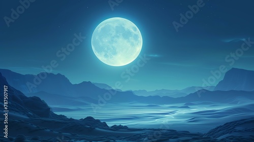 The full moon rises over a vast desert landscape. The moon is a symbol of hope and new beginnings  while the desert represents a journey or challenge.