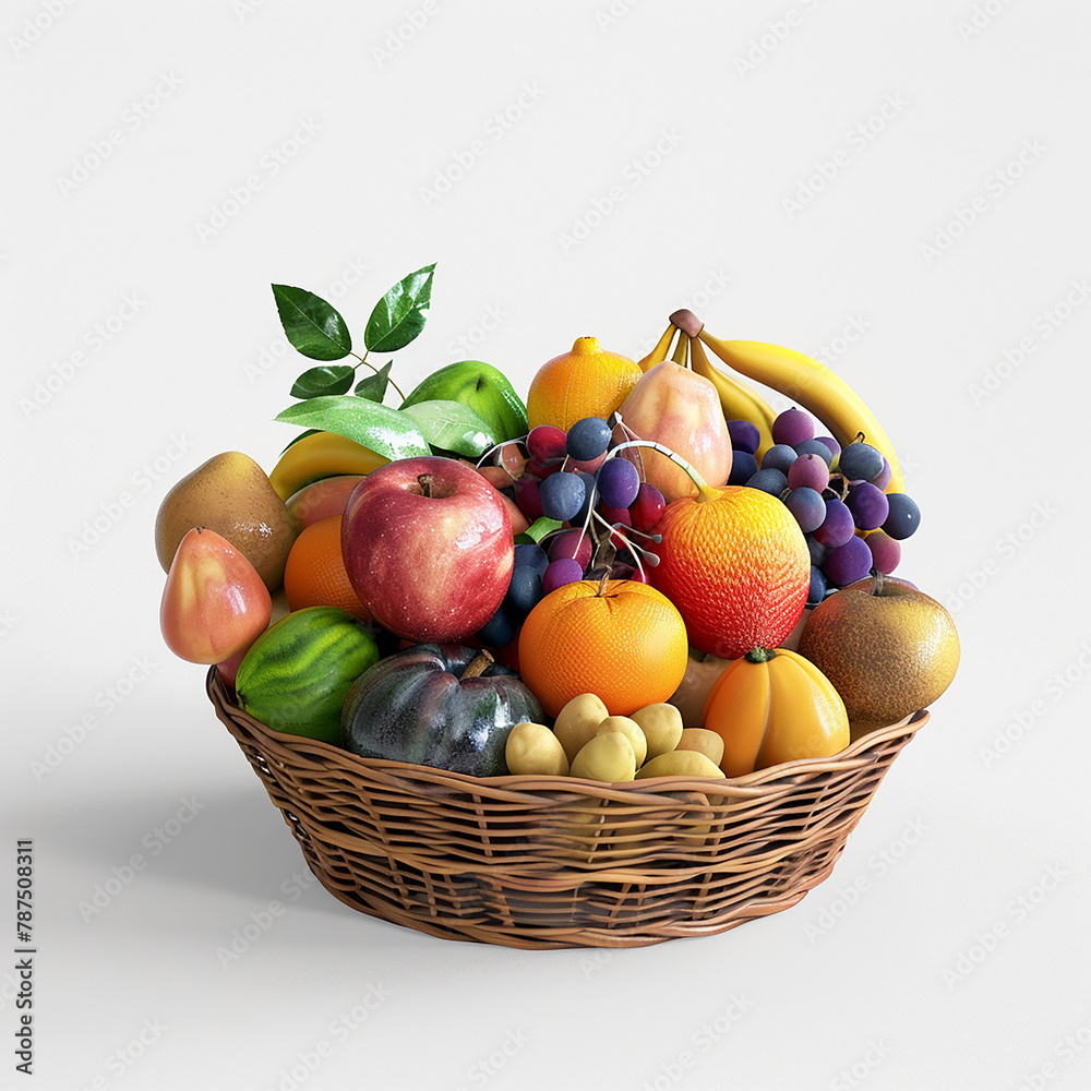 3d rendered photo of Fruits basket on white background 3d rendered photo of Fruits basket on white background