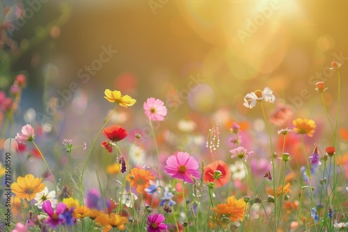 Field of Colorful Flowers Under Shining Sun © olegganko