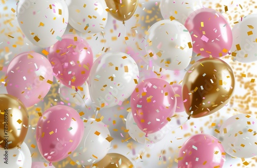 Bunch of Balloons With Gold and White Confetti